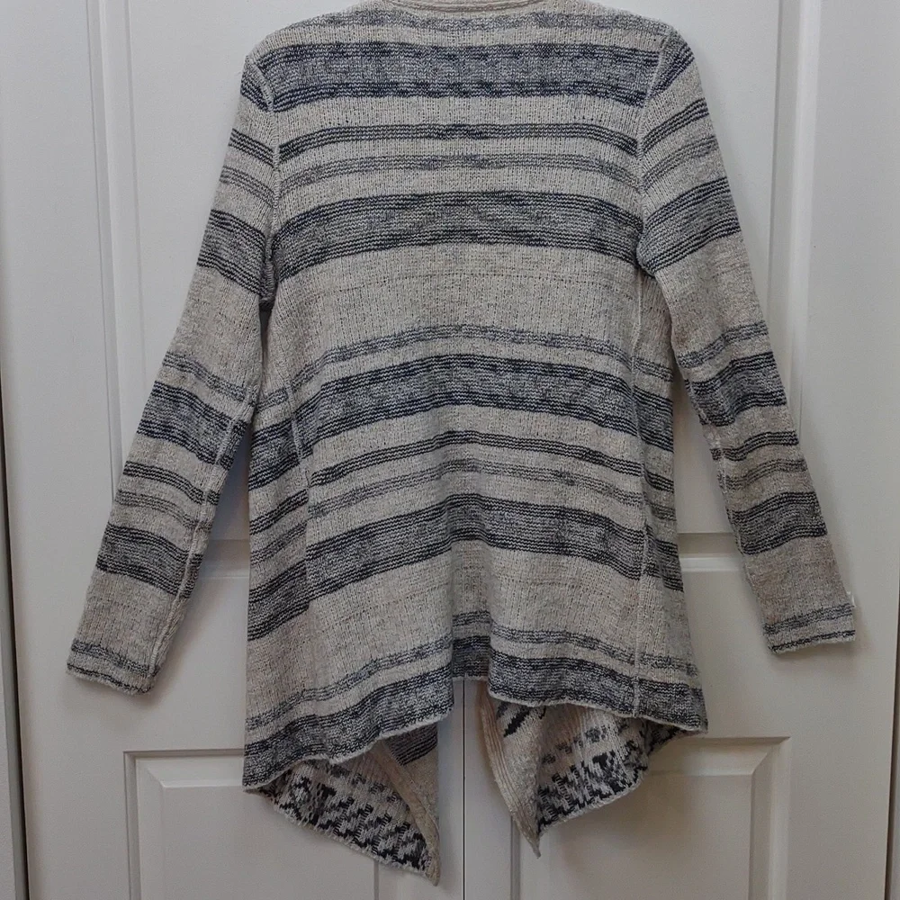 Lucky Brand Womens Tribal Aztec Black Ivory Gray Print Open Front Drape Cardigan - Picture 8 of 11